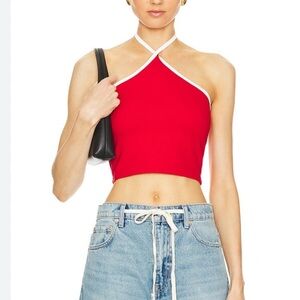 Superdown Red and White Halter Crop Top